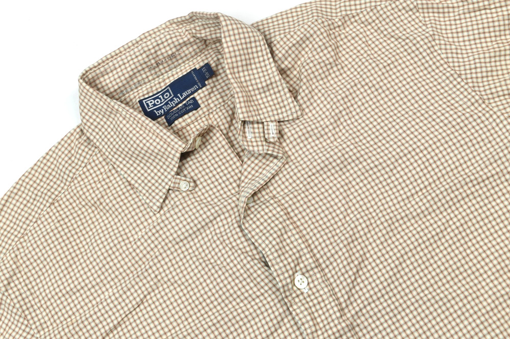 Vintage Polo Ralph Lauren Douglas Tab Shirt Mens 15.5 Brown Long Sleeve Cotton